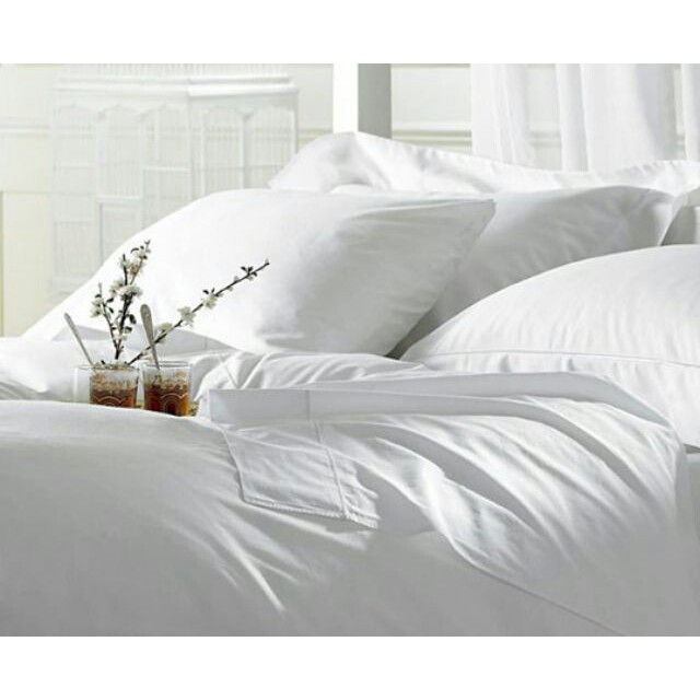 Bộ drap trắng trơn CVC T250 cho nhà nghỉ, khách sạn...nệm cao 5-27 phân