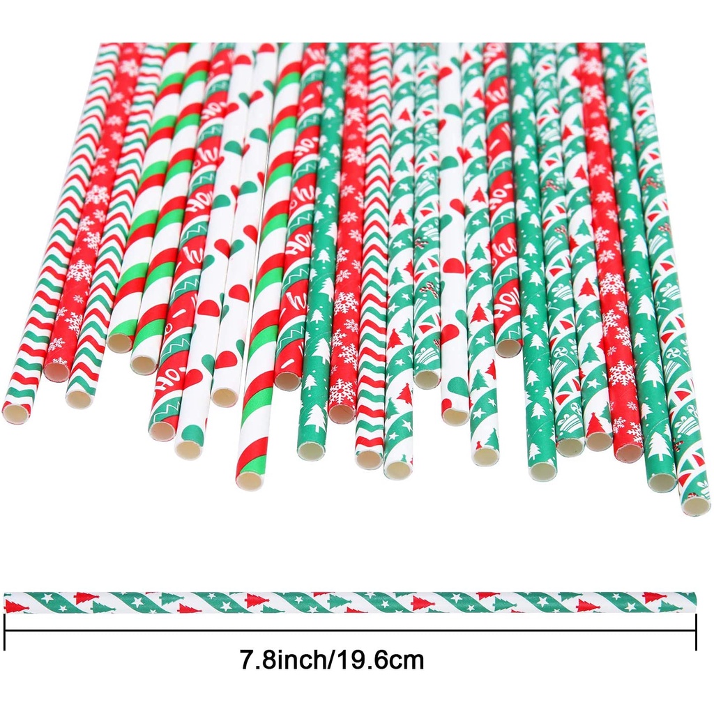 Set 25 ống hút bằng giấy họa tiết sọc nhiều màu có thể phân hủy dùng cho tiệc cưới và năm mới 2022