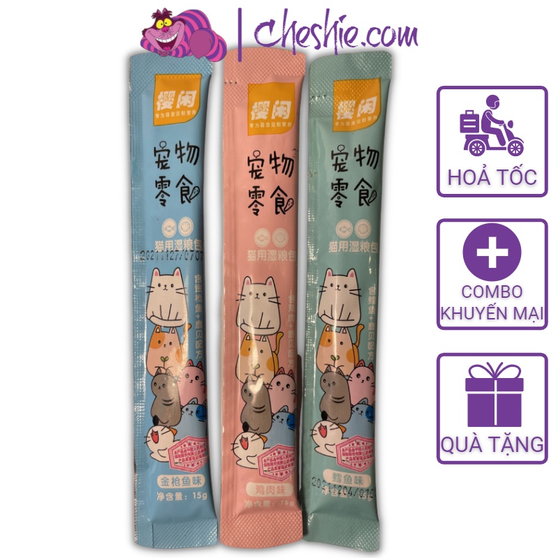 Súp thưởng cho mèo Shizuka túi 15g | an toàn vệ sinh, giàu dinh dưỡng, 3 vị, đồ ăn vặt tiết kiệm cho thú cưng