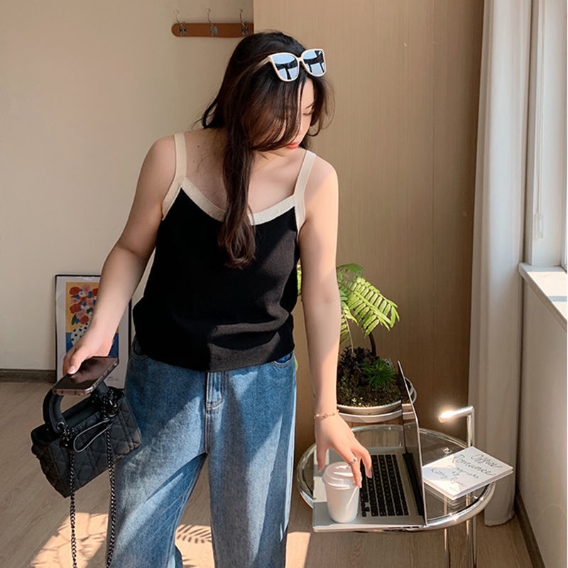 Áo ba lỗ Bigsize Áo 2 dây nữ lụa lạnh Không tay cổ chữ v mùa hè Phong cách Hàn Quốc Thời Trang cá tính xinh đẹp cho người mập béo nữ