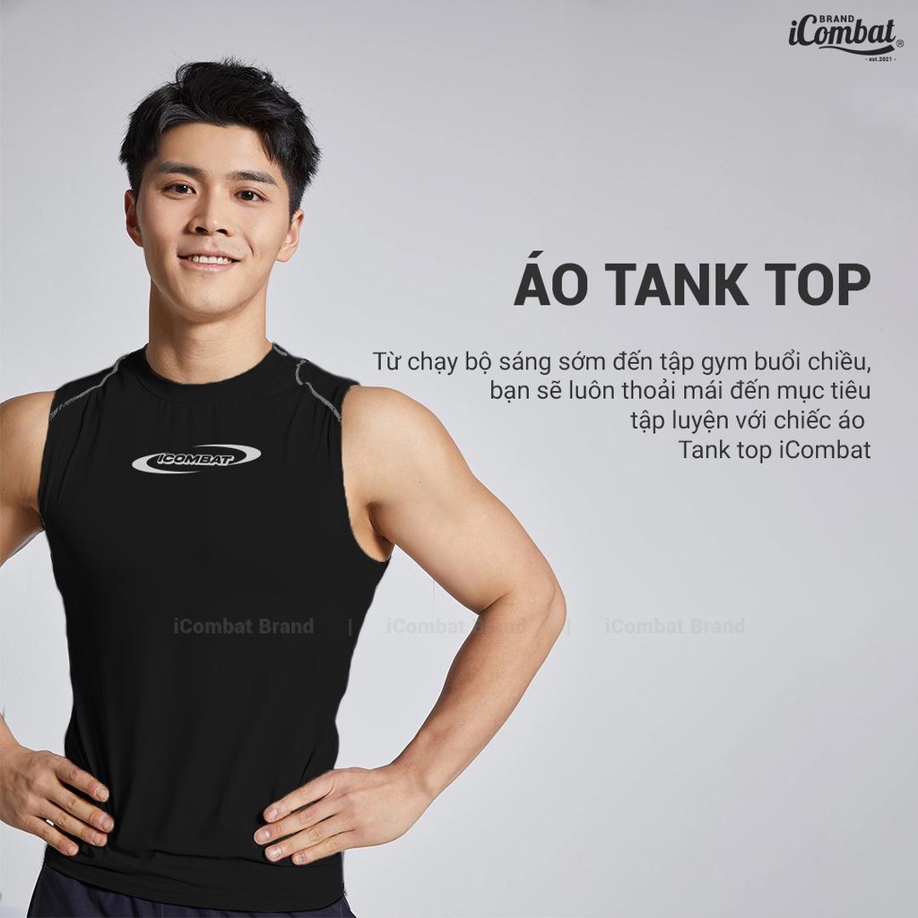 Áo Tank top thể thao nam thoáng mát iCOMBAT BRAND áo thun sát nách chạy bộ gym v.3/Đen
