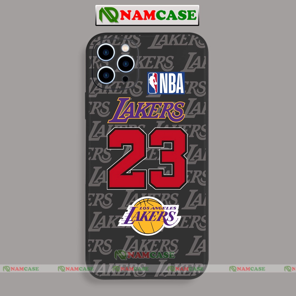 Ốp lưng điện thoại iPhone Lakers cạnh viền vuông silicon dẻo bảo vệ camera ip 6/6s/7/8/X/XS/XR/11/12/13/14 Pro Plus Max