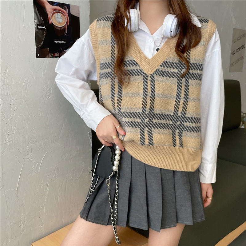 Áo khoác len cổ chữ V dáng rộng phong cách Hàn Quốc