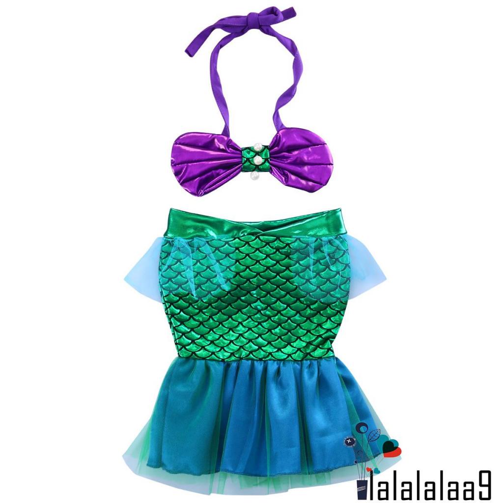 Bộ đồ bơi hai món phong cách nàng tiên cá gồm áo cổ yếm hình vỏ sò + đuôi cá tulle dễ thương cho bé gái