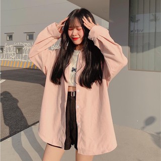 Áo sơ mi Kiểu Áo Khoác Basic Trơn dài tay form rộng 4 màu ĐEN - TRẮNG - HỒNG -XANH unisex nam nữ thegioibaloshop