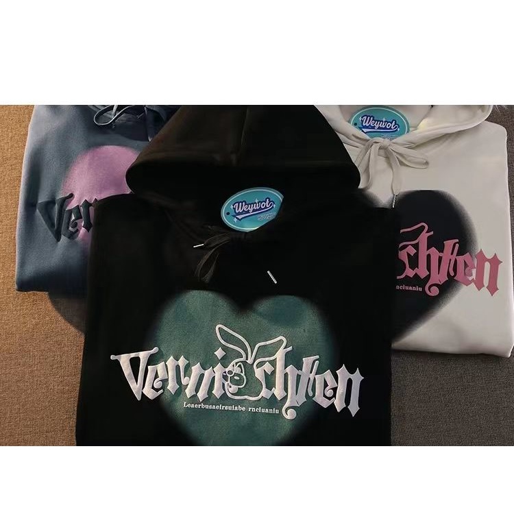 Áo Hoodie Nữ Dáng Rộng In Họa Tiết Trái Tim Phong Cách Harajuku Dễ Phối Đồ