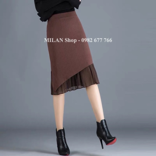 Chân váy len dài phối ren sang chảnh