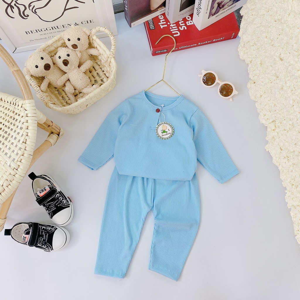 Bộ dài tay thu đông cao cấp cho bé trai bé gái sơ sinh 6-16kg, vải len tăm xuất xịn nhiều màu-BO40