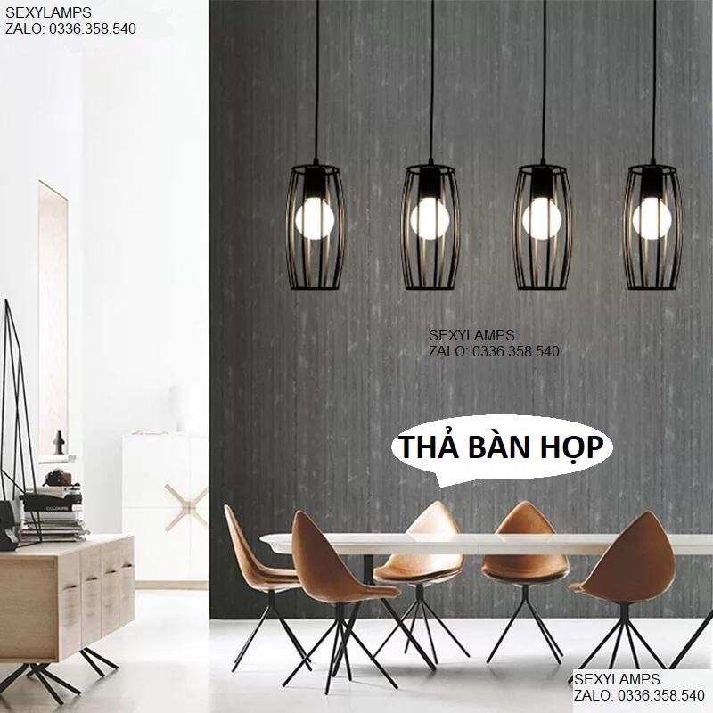 Đèn thả: Mẫu đèn trang trí nghệ thuật lồng sắt hình trụ bóng led