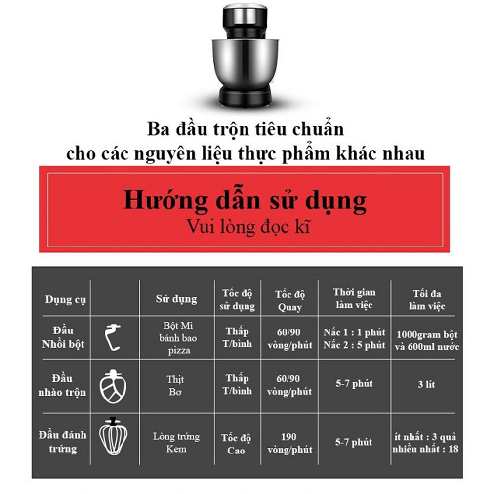 Máy trộn bột, nhồi bột, đánh trứng tự động Shinechef