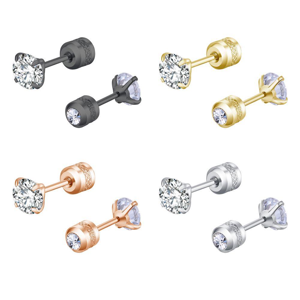 Khuyên Tai Dạng Hạt Tròn 2-6mm Bằng Thép Không Gỉ 2-6mm Không Gây Dị Ứng Đính Đá Zirconia