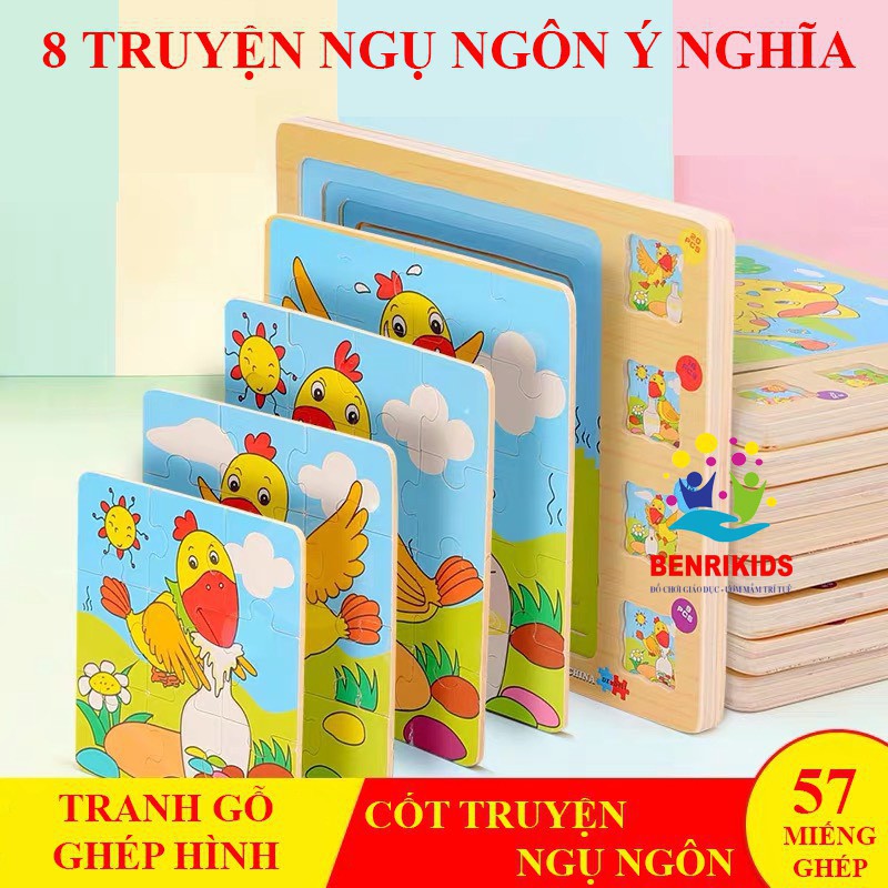 Đồ Chơi Xếp Hình Puzzle-Tranh Ghép 4 Lớp 4 Cấp Độ Mang Những Câu Chuyện Ngụ Ngôn Ý Nghĩa Cho Bé Bằng Gỗ