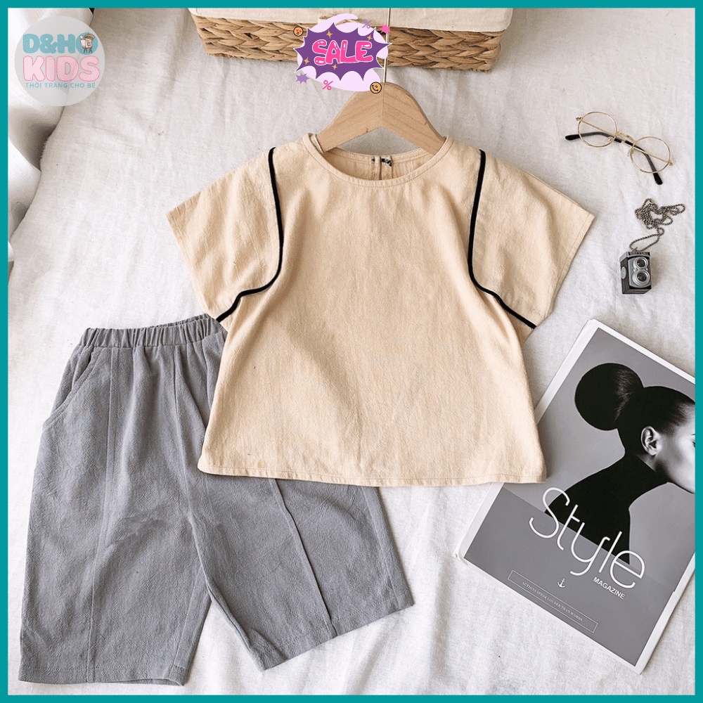 Bộ Quần áo bé trai be lé vai đen, Bộ đồ bé trai hàn quốc Áo Quần Vải Thô muji