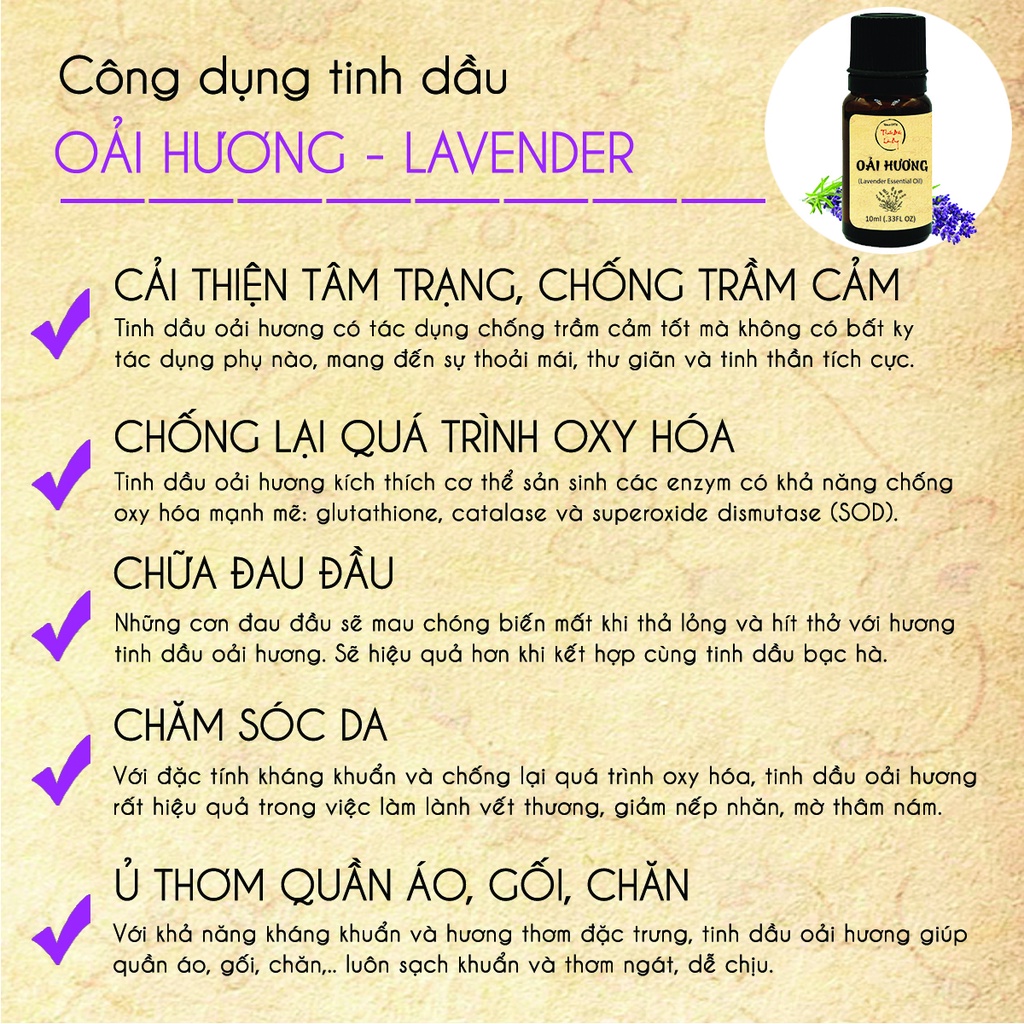 Tinh dầu Oải Hương Lavender 100ml, hương nước hoa thơm phòng, khuếch tán, đuổi muỗi - Thuốc Bắc Lãn Ông