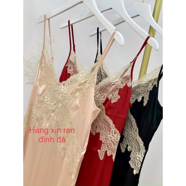 Váy ngủ phối ren ở ngực lụa satin cao cấp quảng châu