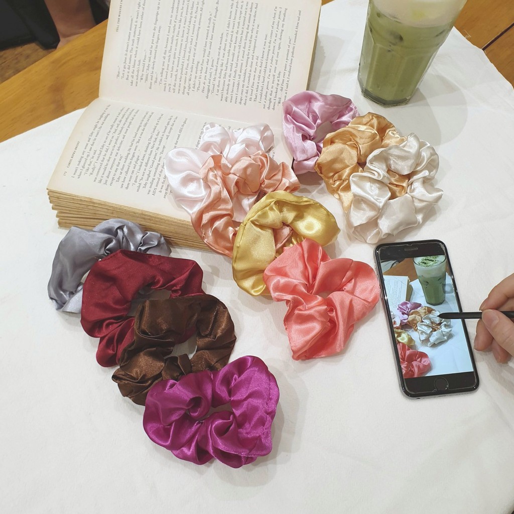 Scrunchies Bộ 52 Màu Vải Bóng Đa Phong Cách - Phần 1 Màu Pastel Nhẹ Nhàng