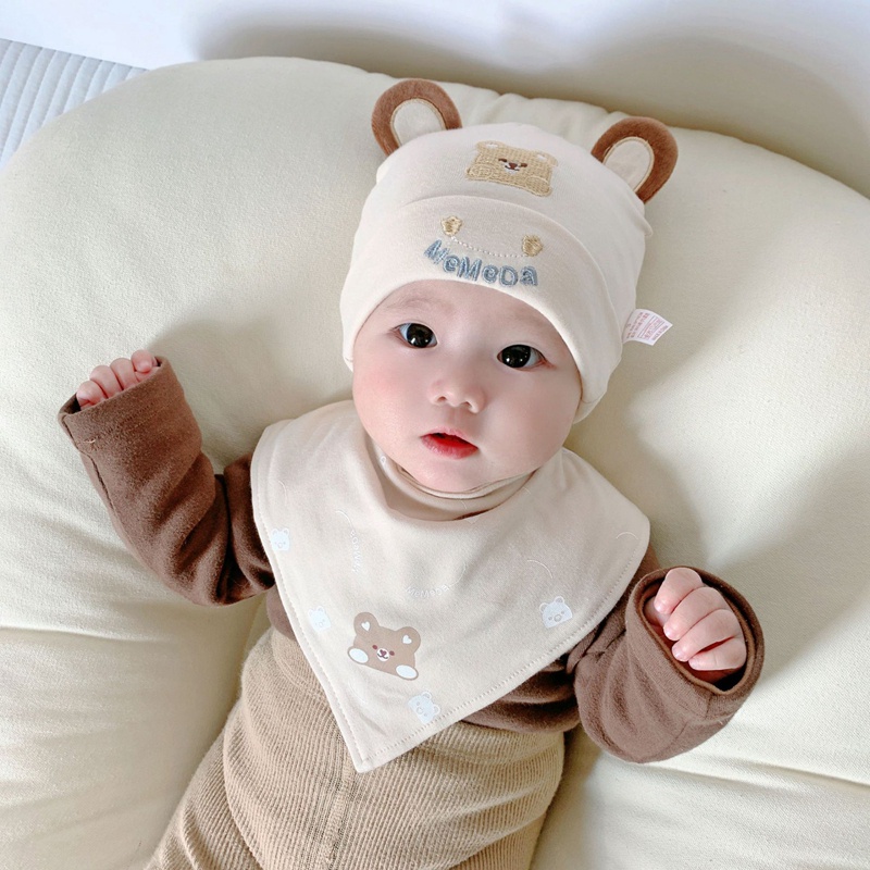 Nón Vành Kèm Yếm Ăn Hoạt Hình Dễ Thương Cho Bé 0-12 Tháng Tuổi
