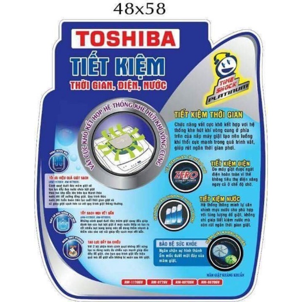 Tem trang trí máy giặt Toshiba