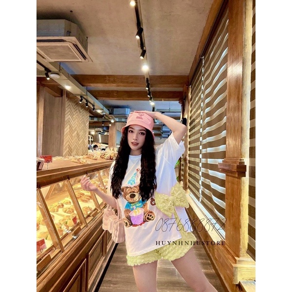 [ 𝐅𝐑𝐄𝐄 𝐒𝐇𝐈𝐏 ]  SÉT ÁO PHÔNG GẤU NƠ EO MIX SOOC PHỒNG SIÊU PHẨM