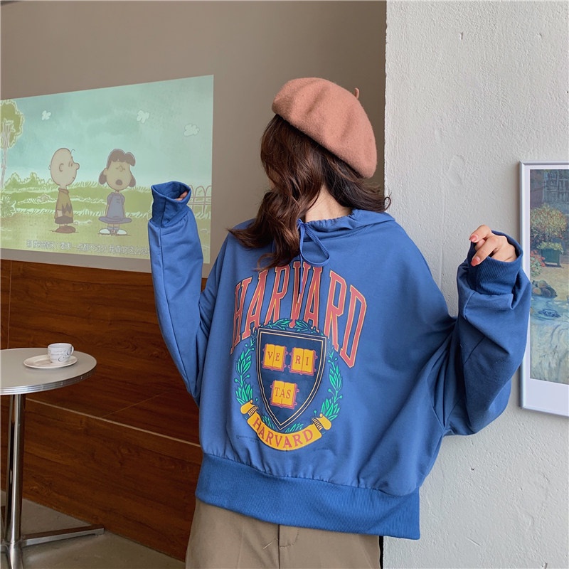 SUXI Áo Hoodie Nữ Tay Dài Dáng Rộng In Hình Phong Cách Hàn Quốc