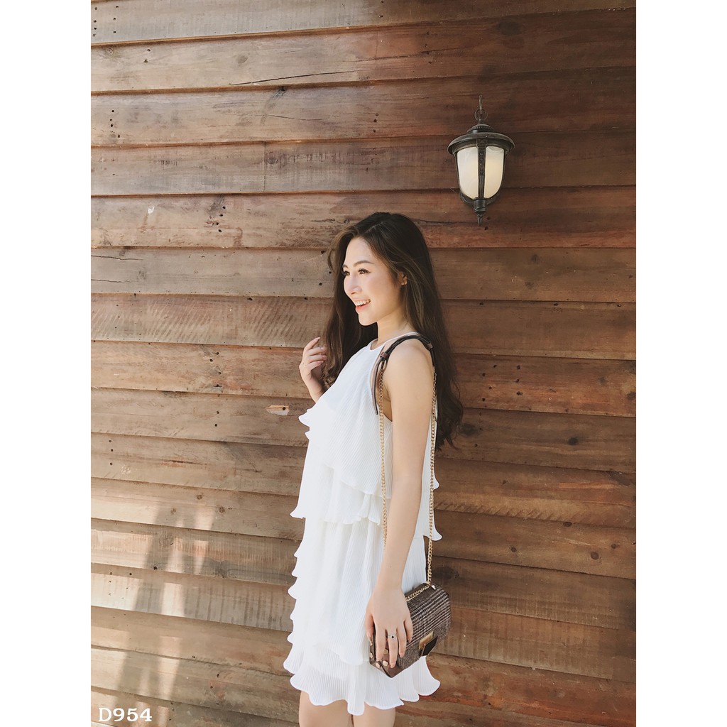 [ Hình thật ] D954 Đầm dập ly cổ yếm tầng | BigBuy360 - bigbuy360.vn