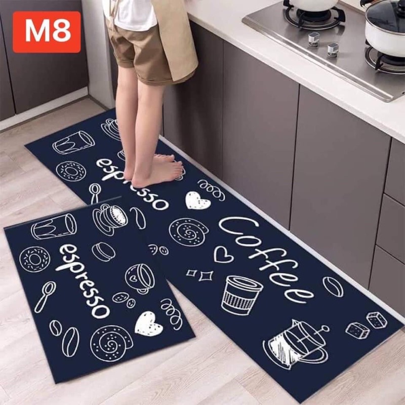 Bộ 2 thảm lau bếp lau chân chải sàn nhà bếp chống trượt 40x120cm và 40x60cm