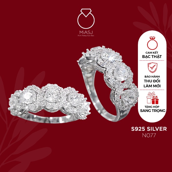 Nhẫn nữ bạc Ý S925 MiASJ đính hoa đá cao cấp sang trọng N077