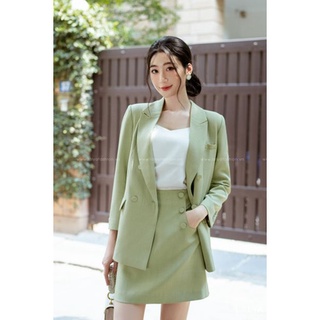 Lalya_cv116_chân váy a 3 khuy túi-xanhcốm