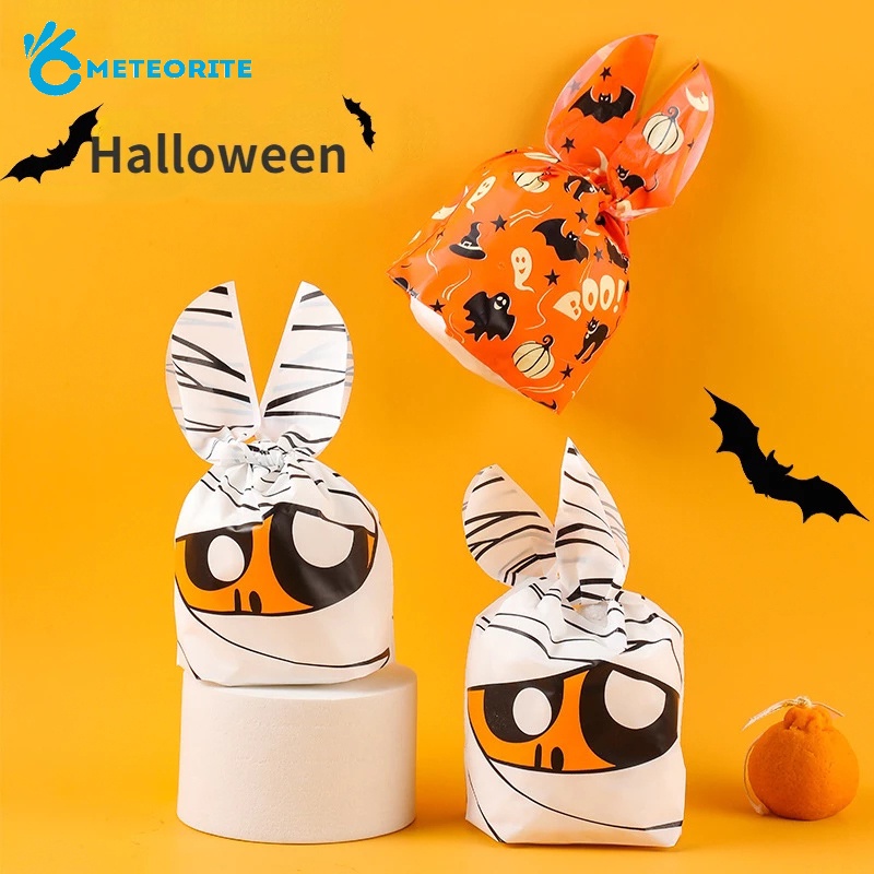 Set 50 Túi Đựng Bánh Quy / Snack Hình Tai Thỏ / Dơi Zombie Trang Trí Tiệc Halloween