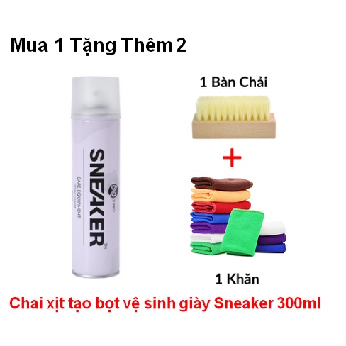Chai xịt tạo bọt vệ sinh giày Sneaker + Tặng 1 Bàn chải + 1 Khăn Lau Giầy