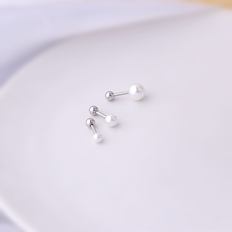 1 Khuyên Tai Đính Ngọc Trai Bằng Thép Không Gỉ 16Guge