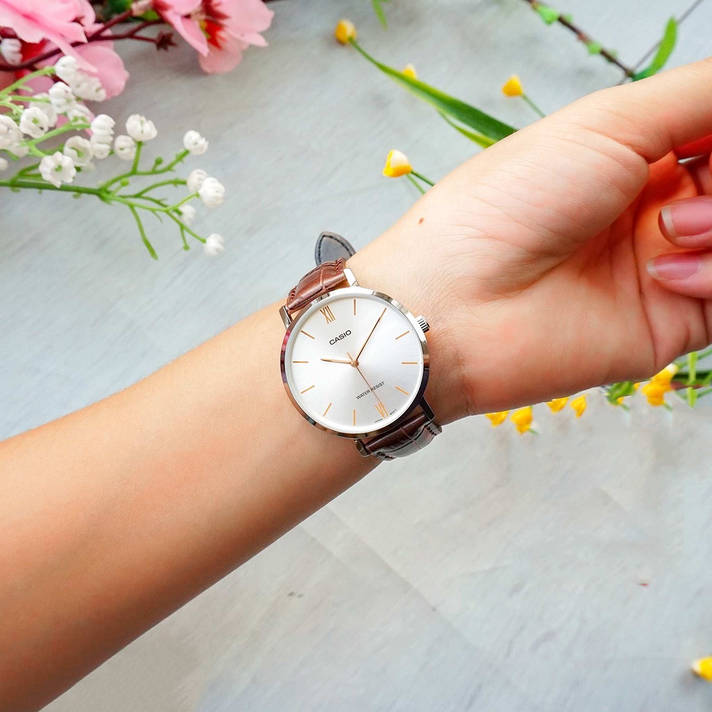 Đồng hồ đôi nam nữ dây da Casio Anh Khuê MTP/LTP VT01L-7B2