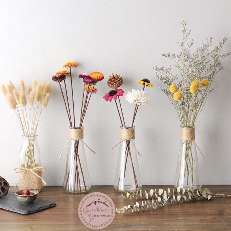 Bình thuỷ tinh decor phong cách vintage - tặng kèm dây gai trang trí