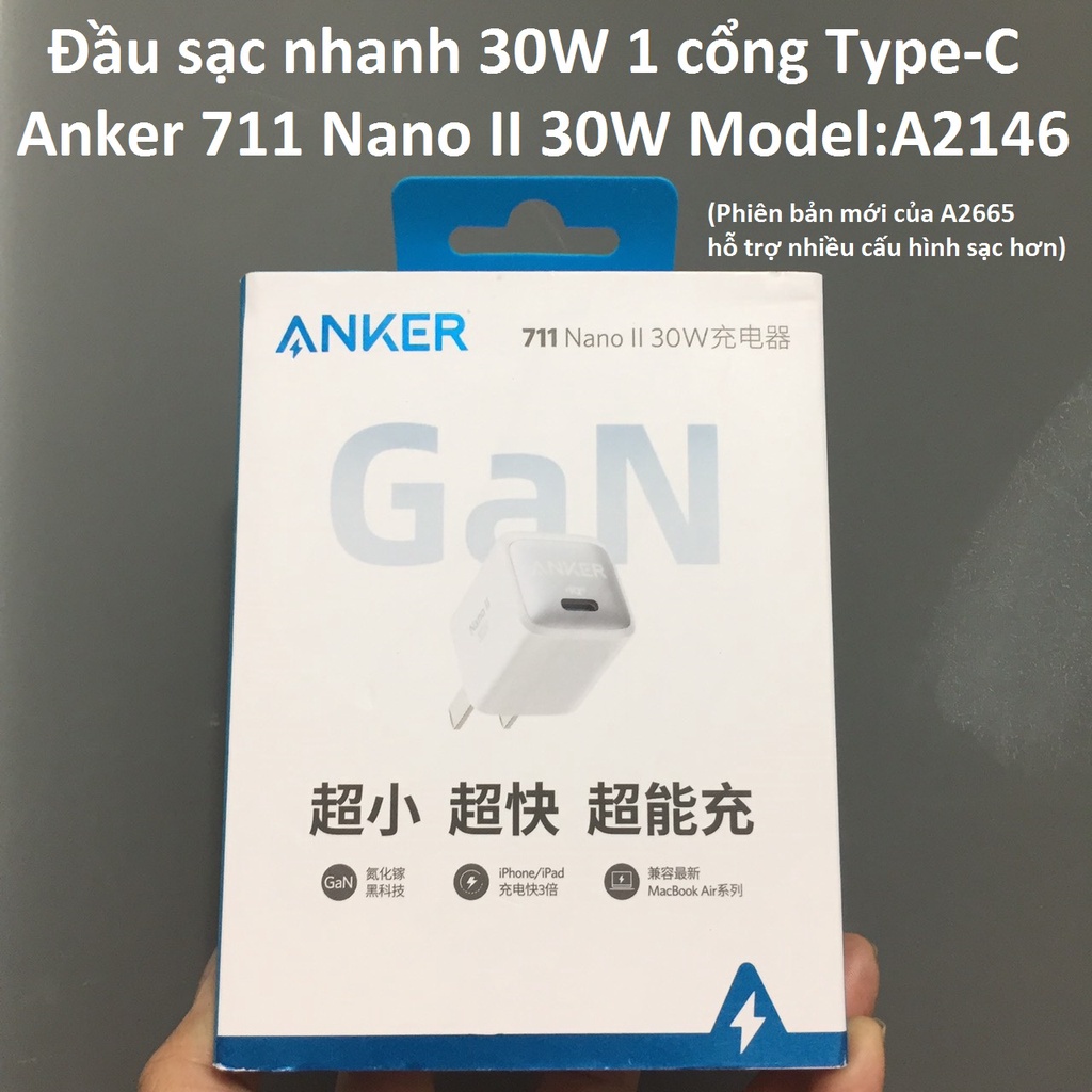 Đầu sạc nhanh 30W 1 cổng Type-C Anker 711 Nano II 30W model A2146