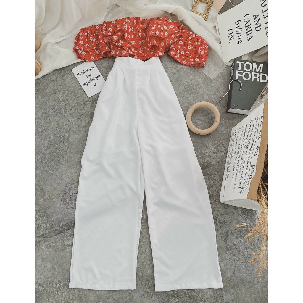 SET ÁO CROP HOA BẸT VAI KÈM QUẦN ỐNG RỘNG (KÈM VIDEO HÌNH THẬT) | BigBuy360 - bigbuy360.vn