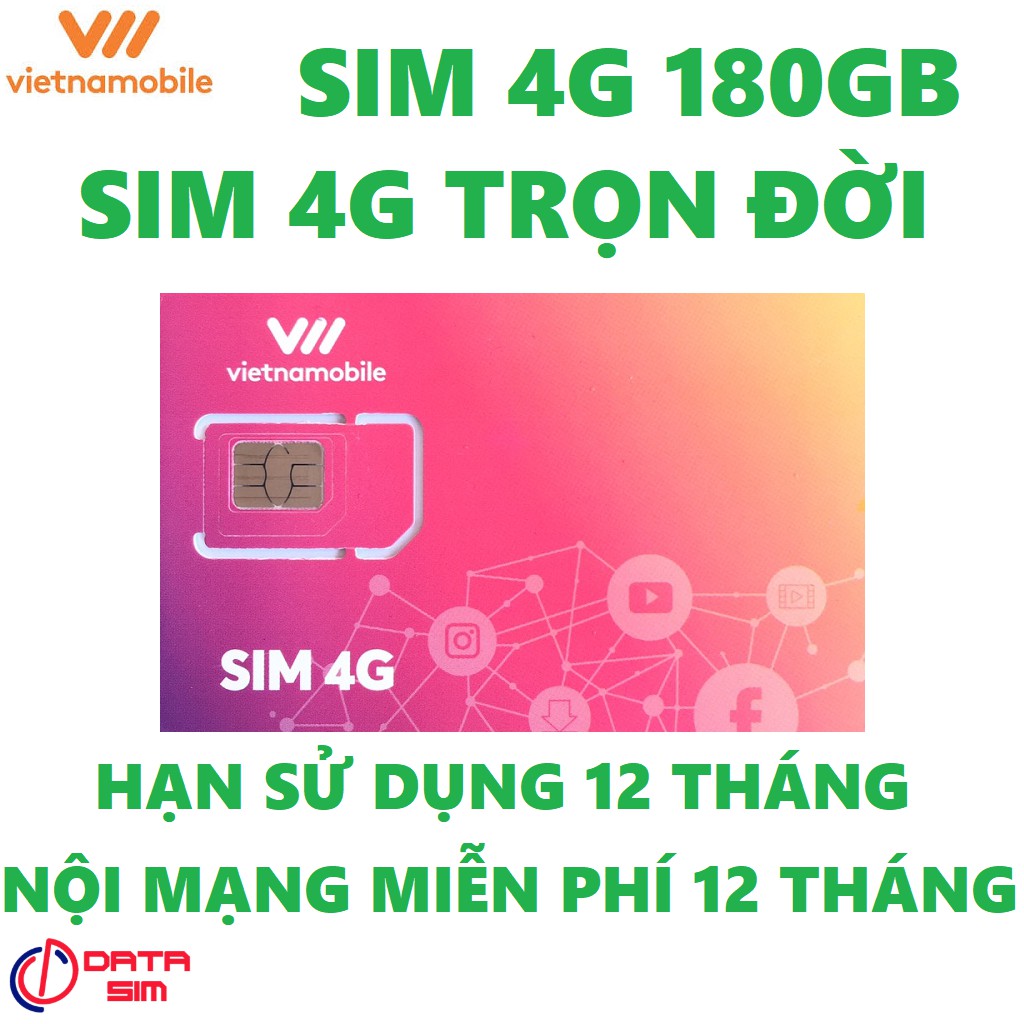 Sim 4G vietnamobile trọn đời 180GB tặng thêm 3GB hạn sử dụng 12 tháng