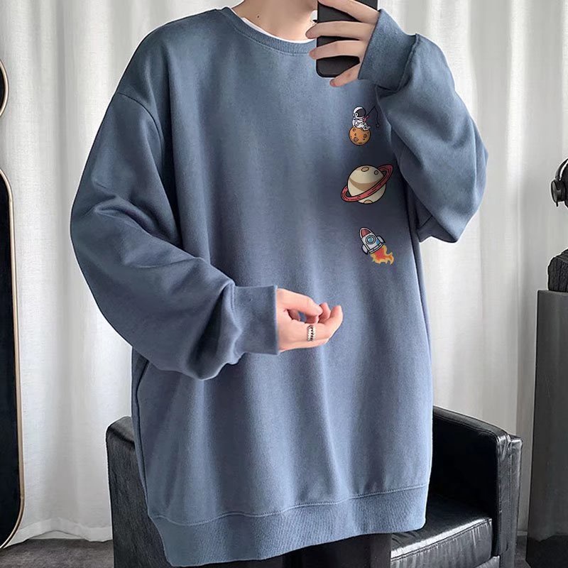 Áo sweater cổ tròn dáng rộng tay dài in tên lửa phi hành gia NASA thời trang thu đông nhiều màu cho nam/nữ 45kg-110kg