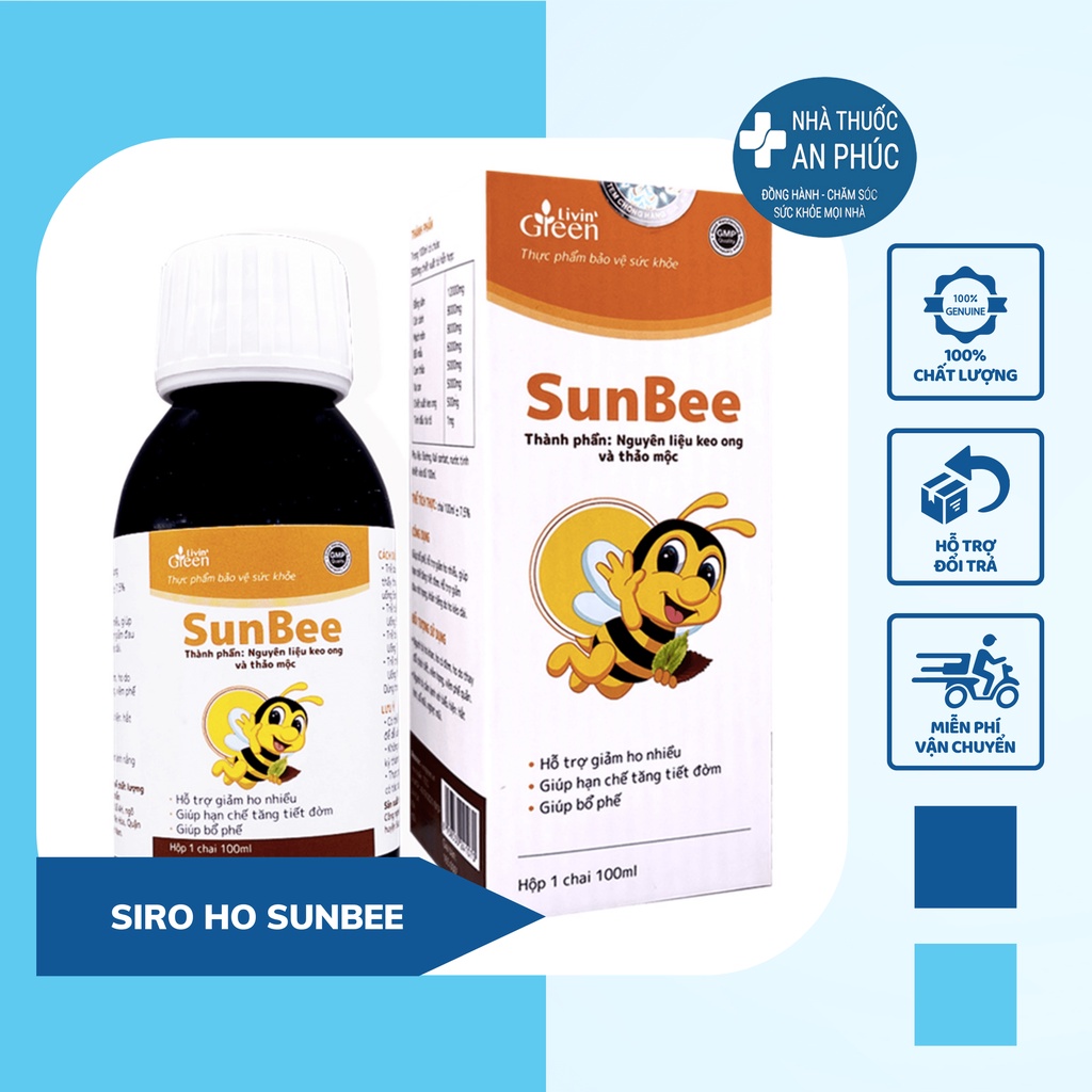 Siro SunBee Giảm Đau Rát Họng, Giảm Ho Đờm, Ho Khan, Ho do kích ứng Với Keo Ong Và Tinh Dầu Tía Tô Lọ 100 ml
