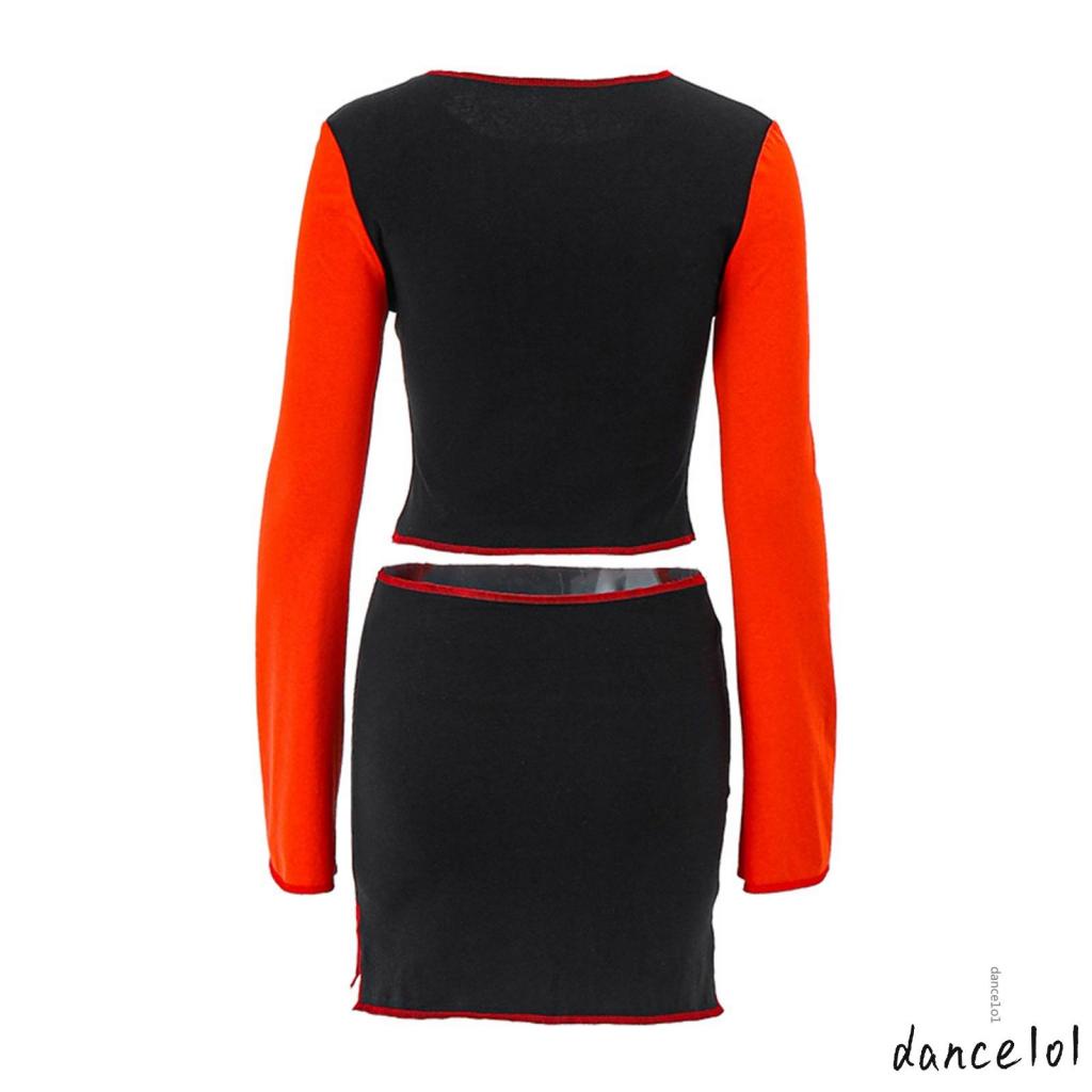 Set Áo Croptop + Chân Váy Xẻ Tà In Họa Tiết Ngôi Sao Thời Trang Cho Nữ 1O1-Grunge 2000s