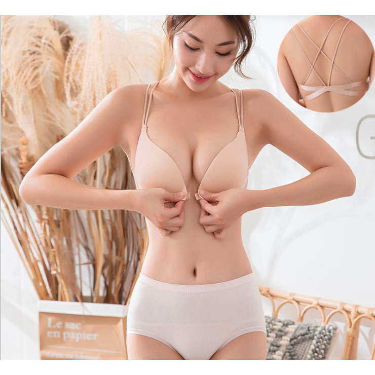 Áo ngực, su trơn , không gọng dây mảnh , áo lót nữ hở lưng cài trước xuất Nhật M10 | BigBuy360 - bigbuy360.vn