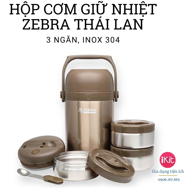 Hộp cơm giữ nhiệt Zebra Thái Lan 3 Ngăn Inox 304 1.8L