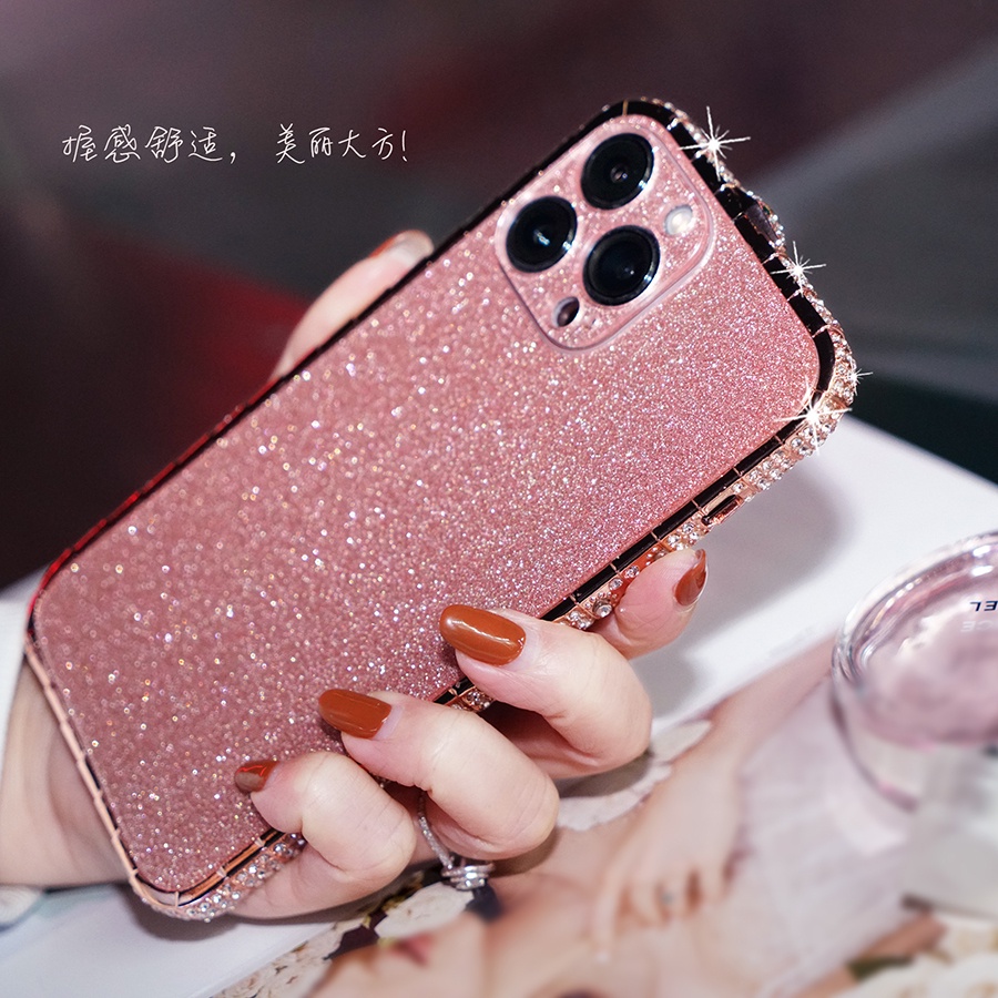 Ốp điện thoại viền kim loại đính đá dành cho IPhone 12 11 Pro MAX Mini XS MAX XR X 6