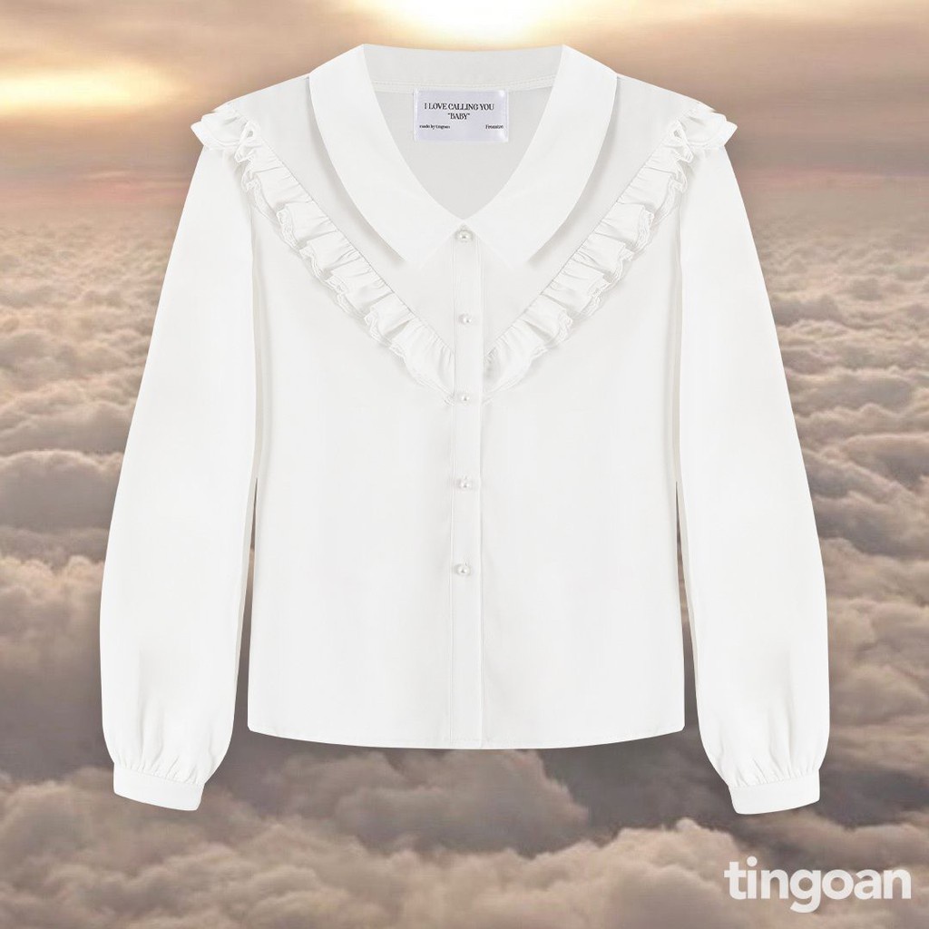 Áo sơ mi cổ bẻ bèo ngực chống nhăn trắng (freesize) tingoan OLIVIA BLOUSE/WH - Hàng nhập khẩu