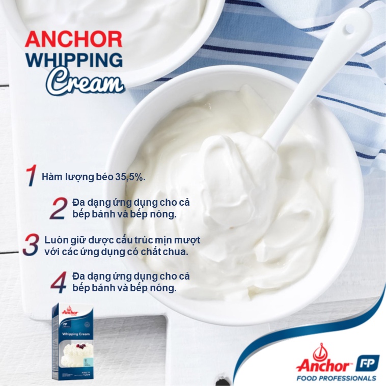 Kem Sữa Whipping Anchor Hộp 1Lít - Whipping Cream Anchor 1Lít - DATE MỚI 2024