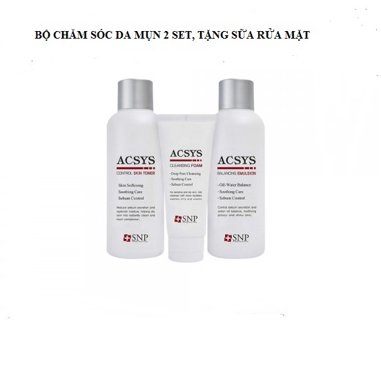 Bộ sản phẩm dành cho da mụn SNP ACSYS 2 SET,mỗi set dung tích 180ml (BUY TONER &amp; EMULSION GET FOAM FOR FREE)