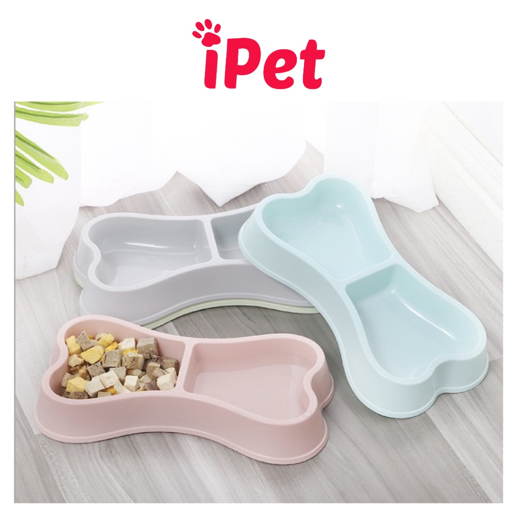 Bát Ăn Đôi Nhựa Hình Xương Cho Thú Cưng Chó Mèo - iPet Shop