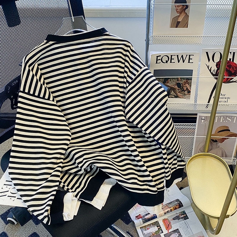 ZHELIHANGFEI Áo Thun Tay Dài Giả Hai Lớp Họa Tiết Kẻ Sọc Trẻ Trung