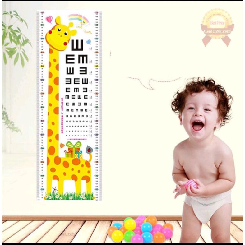 Thước decal dán tường đo chiều cao cho bé, họa tiết ngộ nghĩnh đáng yêu, đo được lên đến 170 cm