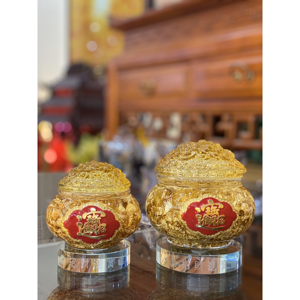 Hủ tiền, bát tụ bảo lá vàng phong thủy chiêu tài lộc