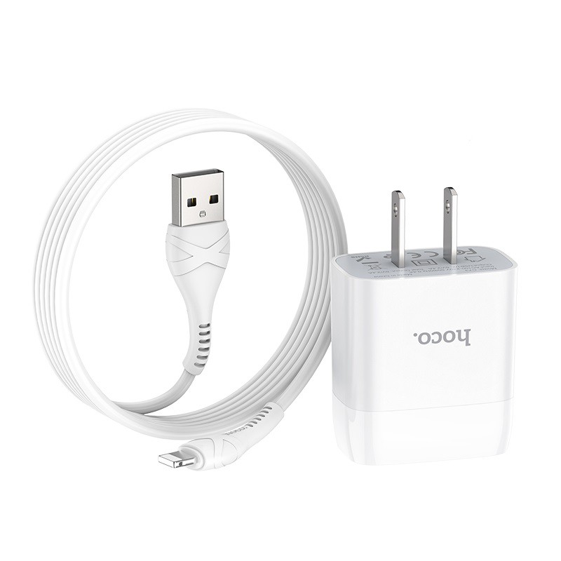 Cốc sạc 2 cổng và Bộ cốc cáp sạc Hoco C73 Glorious 2.4A - chân Lightning / Micro-USB / Type-C (Trắng)